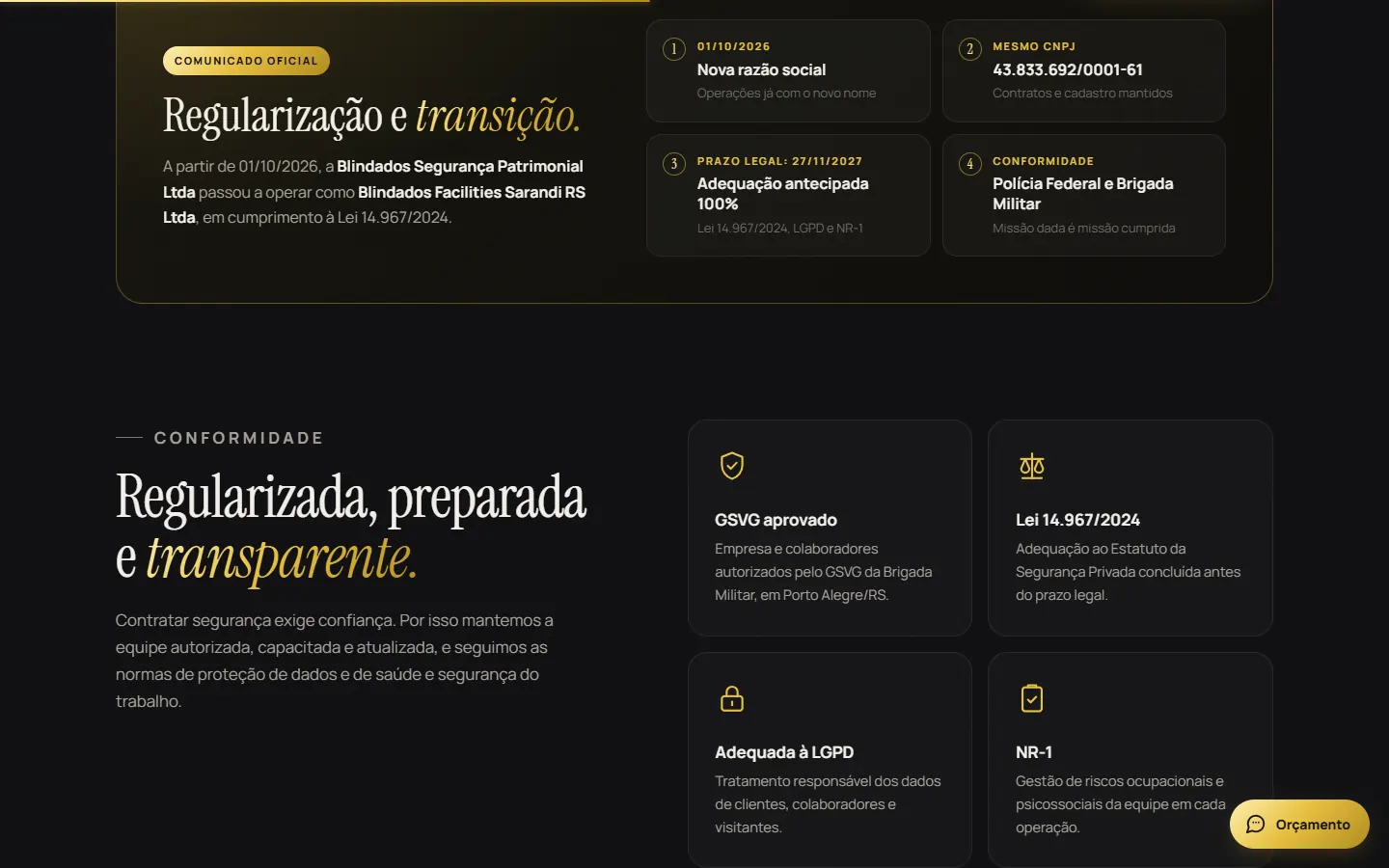 Blindados Facilities, tela 2
