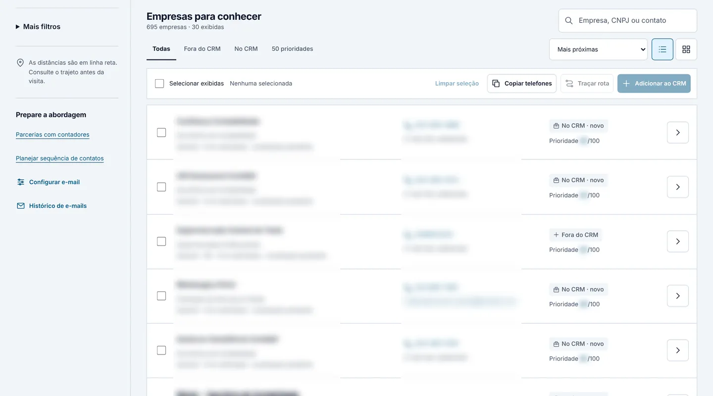 Radar de clientes e CRM comercial, tela 2
